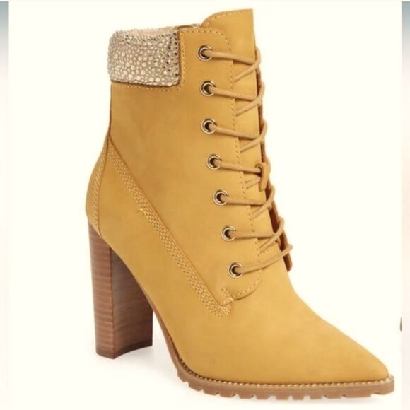 New Steve Madden Karmen pointed toe ankle high heel booties tan brown diamond 6 - Picture 1 of 6
